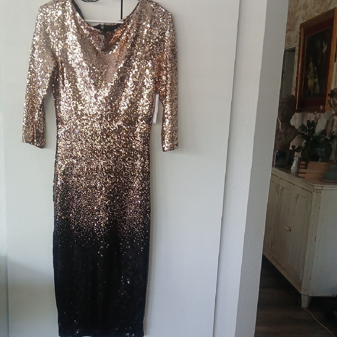 Premier Rose Gold Sequin Sheath Dress With Cowl Neck